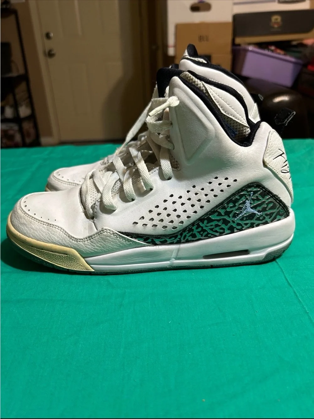 Jordan High Top Sneakers - White with Light Blue Accents